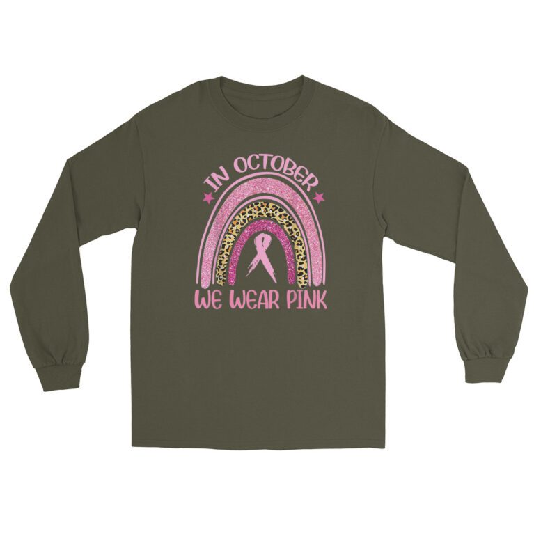 In October We Wear Pink Leopard Breast Cancer Awareness Long Sleeve Shirt - Image 6