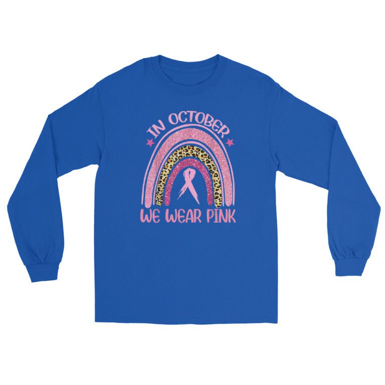 In October We Wear Pink Leopard Breast Cancer Awareness Long Sleeve Shirt - Image 5