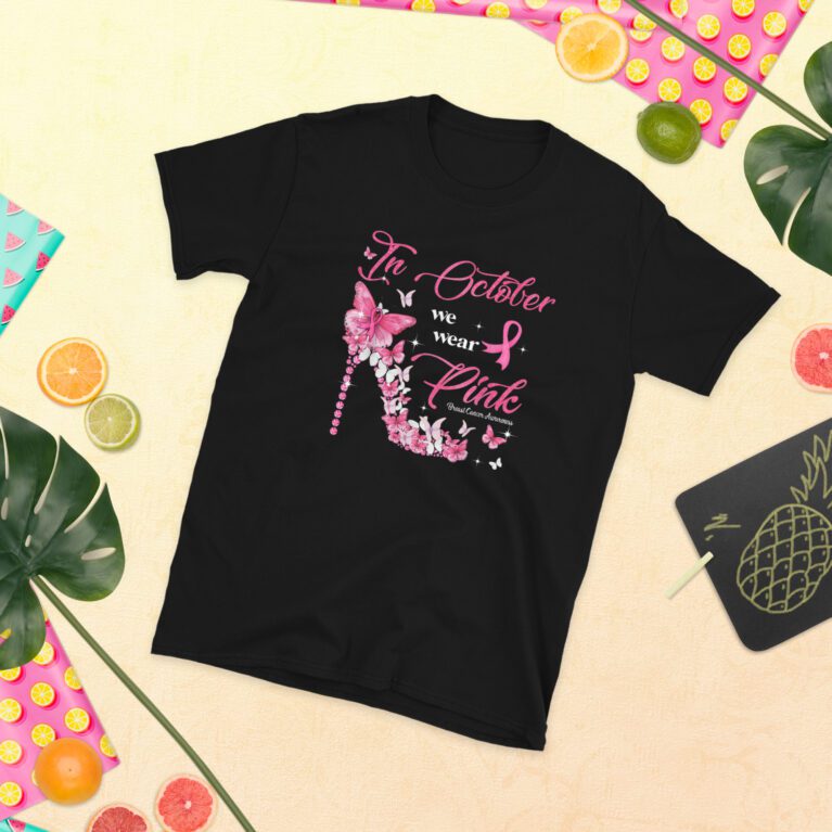 In October We Wear Pink Butterflies Breast Cancer Awareness T-Shirt
